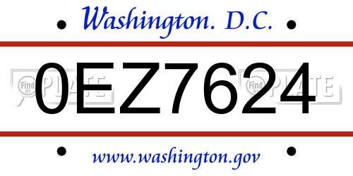 0EZ7624 District Of Columbia License Plate