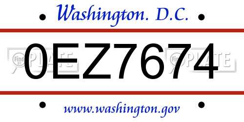 0EZ7674 District Of Columbia License Plate