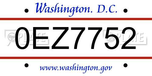 0EZ7752 District Of Columbia License Plate