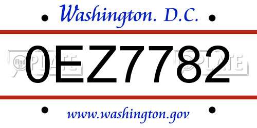 0EZ7782 District Of Columbia License Plate