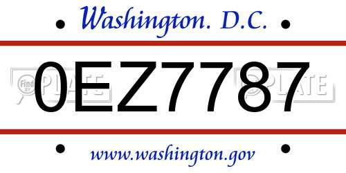 0EZ7787 District Of Columbia License Plate