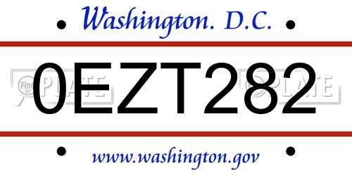 0EZT282 District Of Columbia License Plate