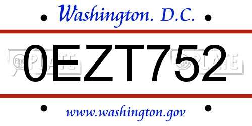 0EZT752 District Of Columbia License Plate