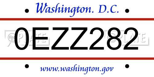 0EZZ282 District Of Columbia License Plate