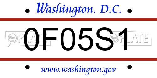 0F05S1 District Of Columbia License Plate