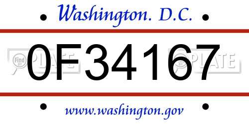 0F34167 District Of Columbia License Plate
