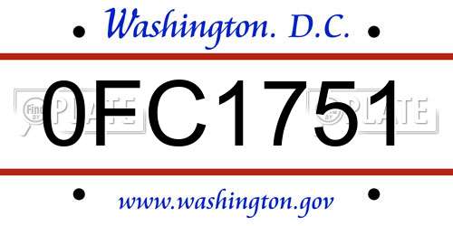 0FC1751 District Of Columbia License Plate