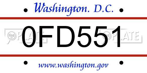 0FD551 District Of Columbia License Plate