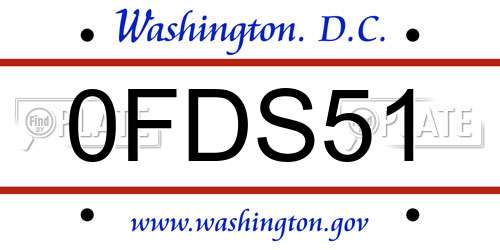 0FDS51 District Of Columbia License Plate