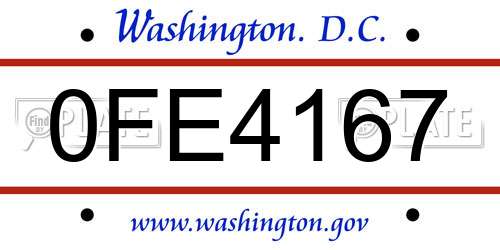 0FE4167 District Of Columbia License Plate