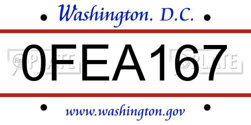 0FEA167 District Of Columbia License Plate