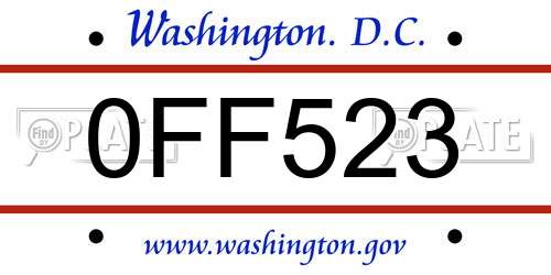 0FF523 District Of Columbia License Plate