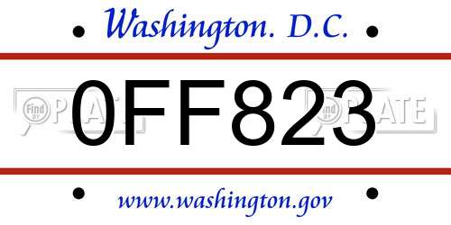 0FF823 District Of Columbia License Plate