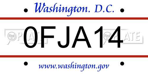 0FJA14 District Of Columbia License Plate