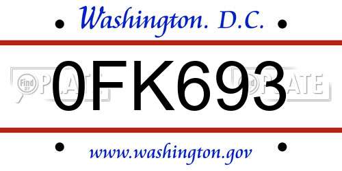 0FK693 District Of Columbia License Plate