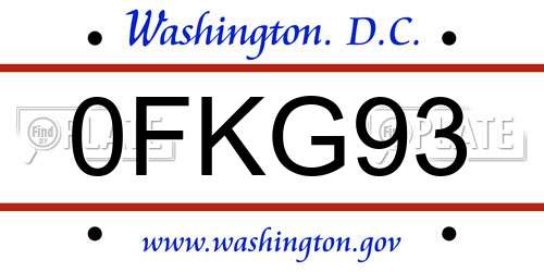 0FKG93 District Of Columbia License Plate