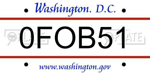 0FOB51 District Of Columbia License Plate