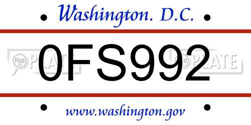 0FS992 District Of Columbia License Plate