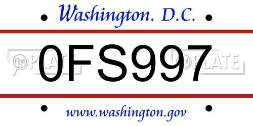 0FS997 District Of Columbia License Plate