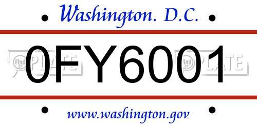 0FY6001 District Of Columbia License Plate