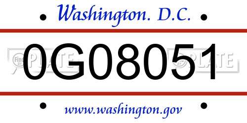 0G08051 District Of Columbia License Plate