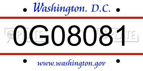 0G08081 District Of Columbia License Plate