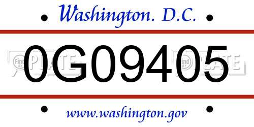 0G09405 District Of Columbia License Plate