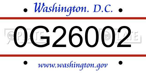 0G26002 District Of Columbia License Plate