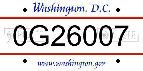 0G26007 District Of Columbia License Plate