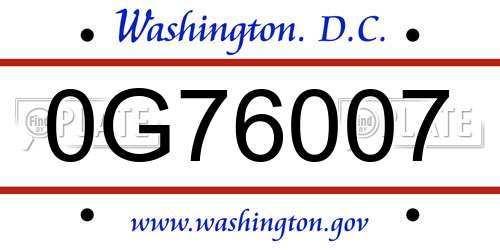 0G76007 District Of Columbia License Plate