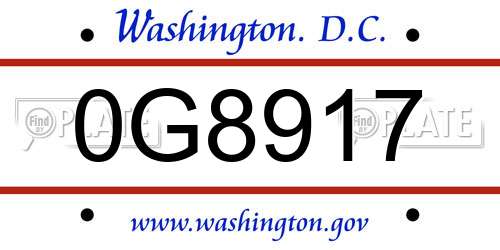 0G8917 District Of Columbia License Plate