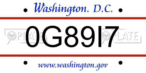 0G89I7 District Of Columbia License Plate