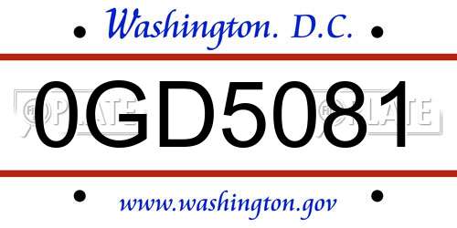 0GD5081 District Of Columbia License Plate
