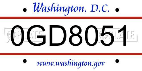 0GD8051 District Of Columbia License Plate