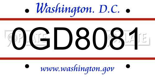0GD8081 District Of Columbia License Plate