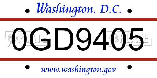 0GD9405 District Of Columbia License Plate