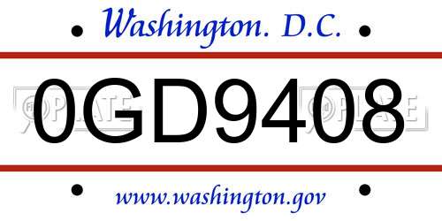 0GD9408 District Of Columbia License Plate