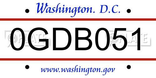 0GDB051 District Of Columbia License Plate