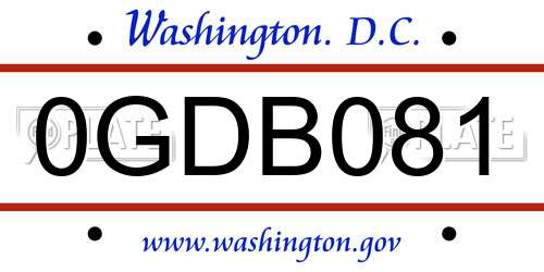 0GDB081 District Of Columbia License Plate