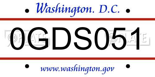 0GDS051 District Of Columbia License Plate