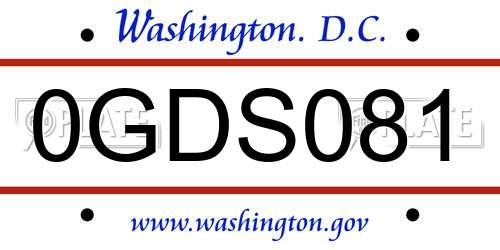 0GDS081 District Of Columbia License Plate