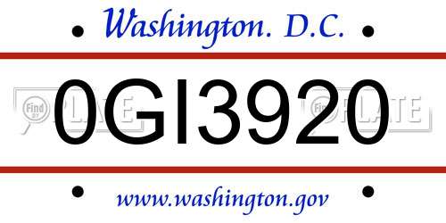 0GI3920 District Of Columbia License Plate