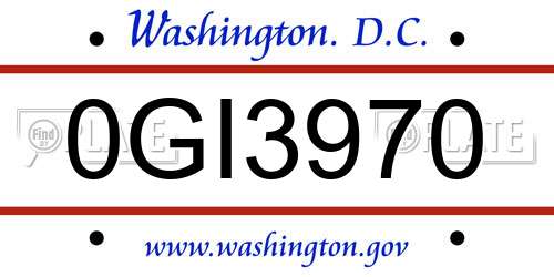0GI3970 District Of Columbia License Plate