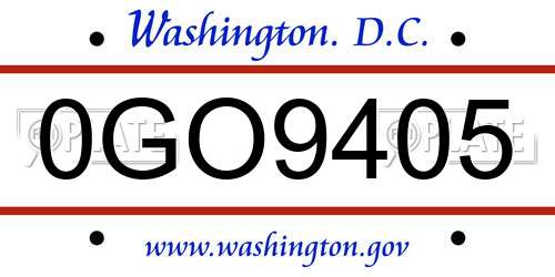 0GO9405 District Of Columbia License Plate