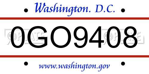 0GO9408 District Of Columbia License Plate