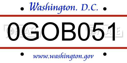 0GOB051 District Of Columbia License Plate