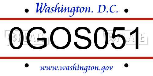 0GOS051 District Of Columbia License Plate