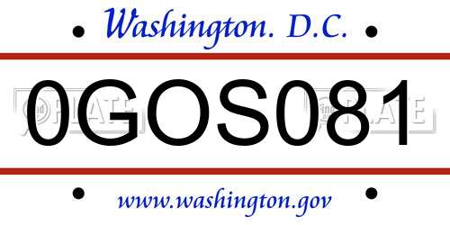 0GOS081 District Of Columbia License Plate