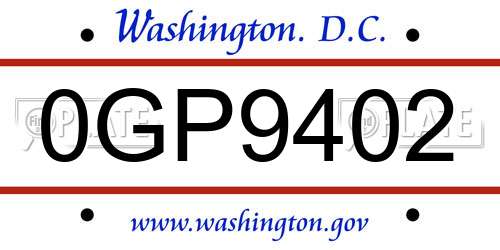 0GP9402 District Of Columbia License Plate