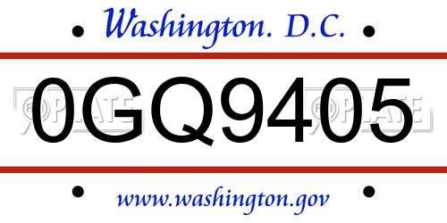 0GQ9405 District Of Columbia License Plate